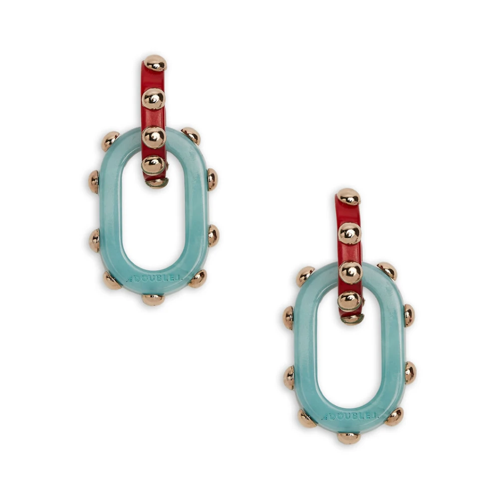 La DoubleJ Earrings Nefertiti Dubbele Oorbellen Luxe Statement Sieraden Red Green Dames