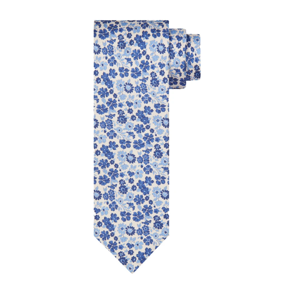 Profuomo Zijden Print Blauw Beige Stropdas Blue Heren