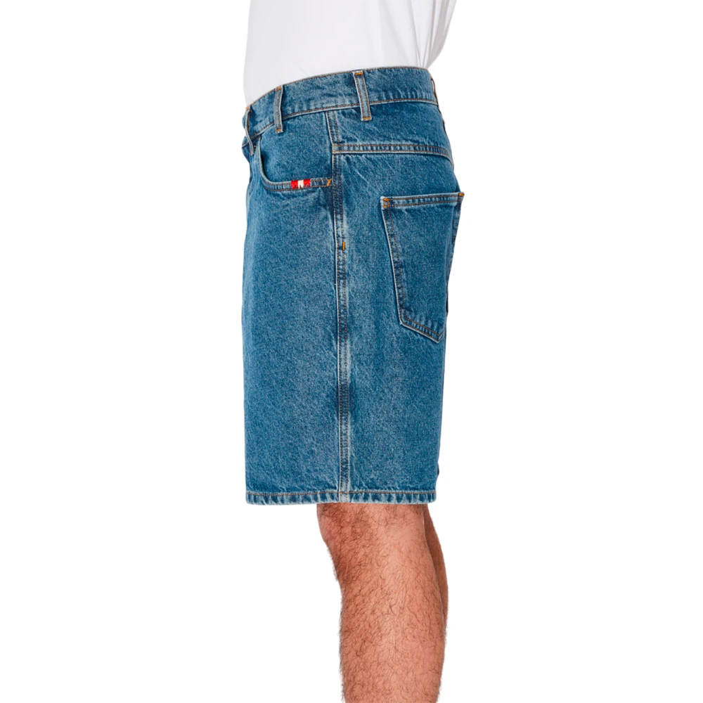 Amish Denim Shorts met Contrast Borduurwerk Blue Heren