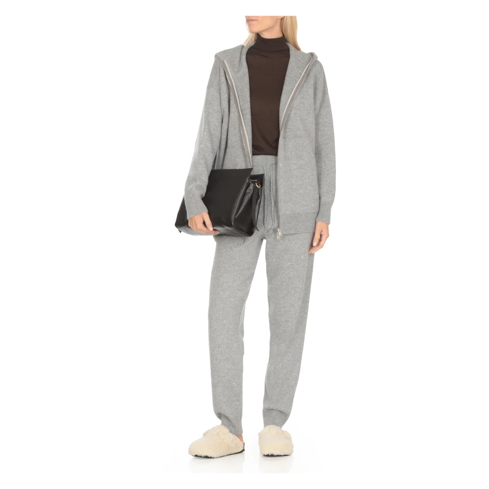 Fabiana Filippi Grijze Wollen Hoodie met Pailletten Gray Dames