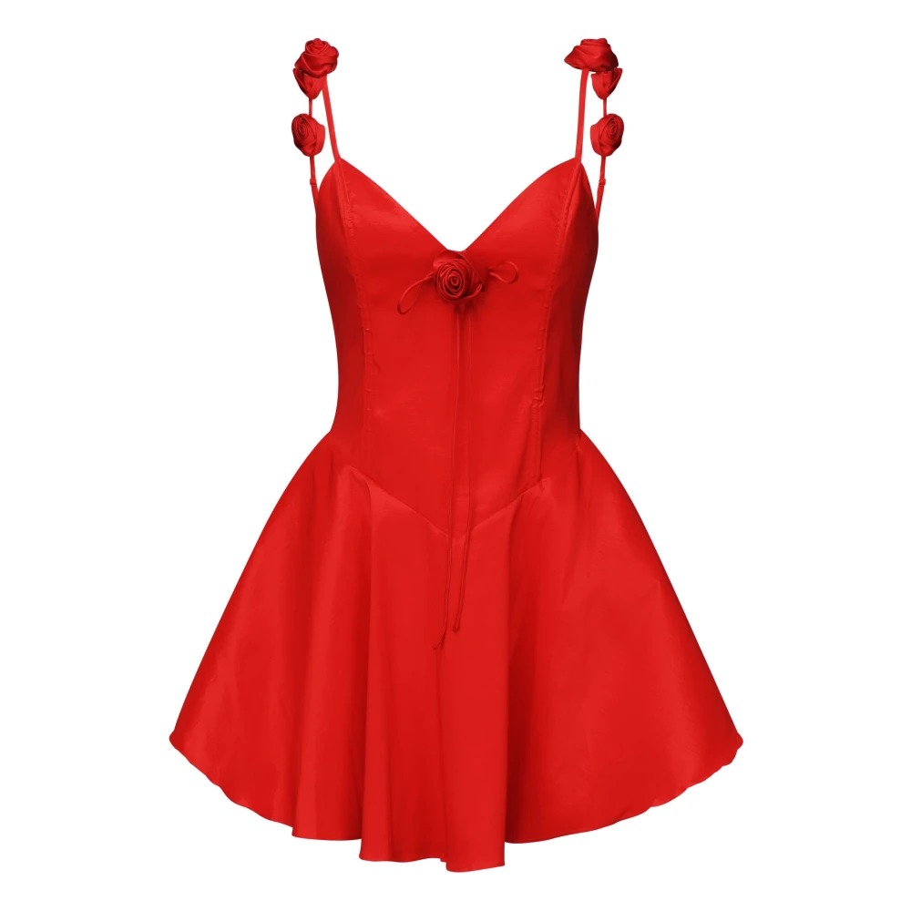 For Love & Lemons Rode Taffeta V-Hals Jurk met Rozetten Red Dames