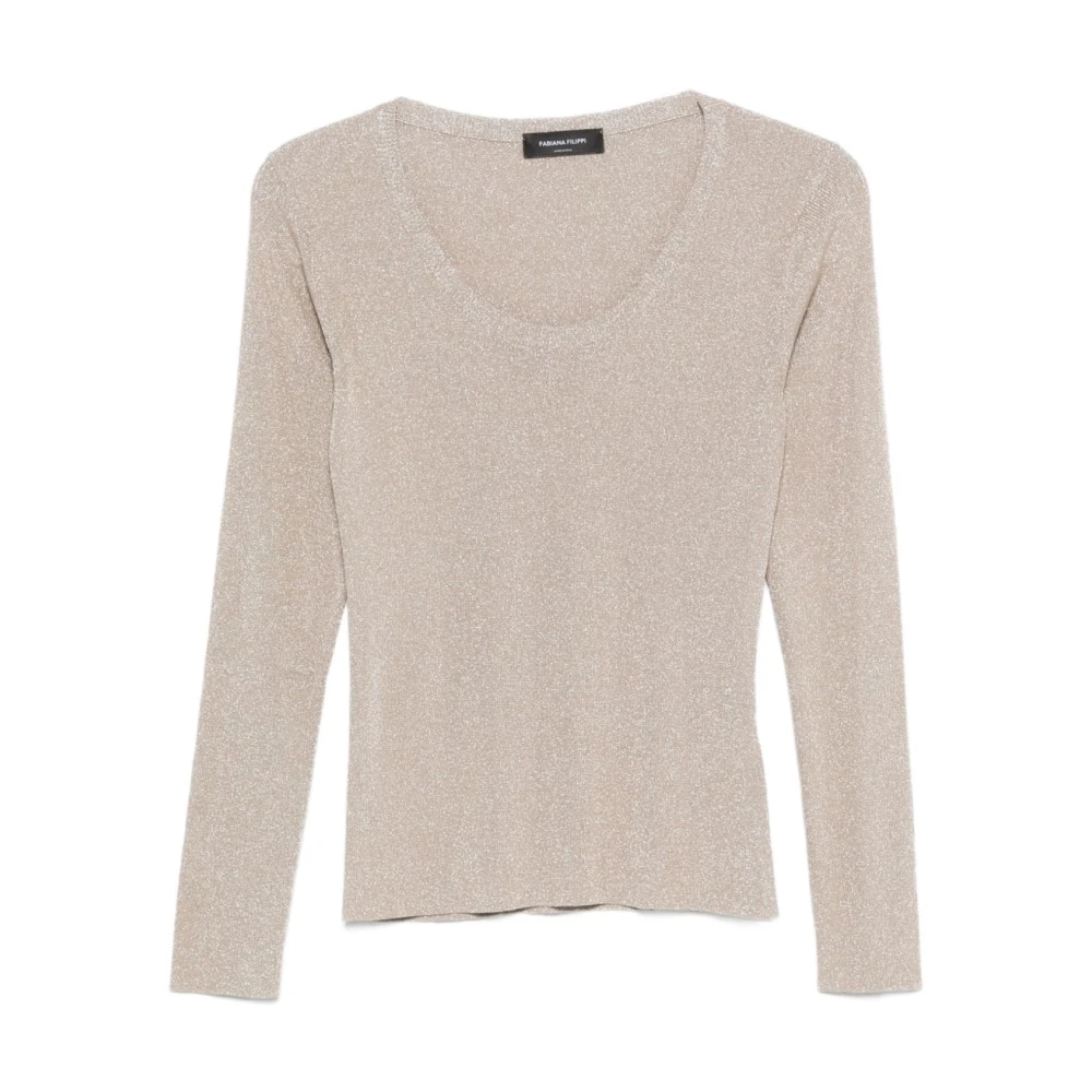 Fabiana Filippi Scoop-Neck Long-Sleeve Top - Female - Round-Neck Knitwear - White - M - Knitwear
