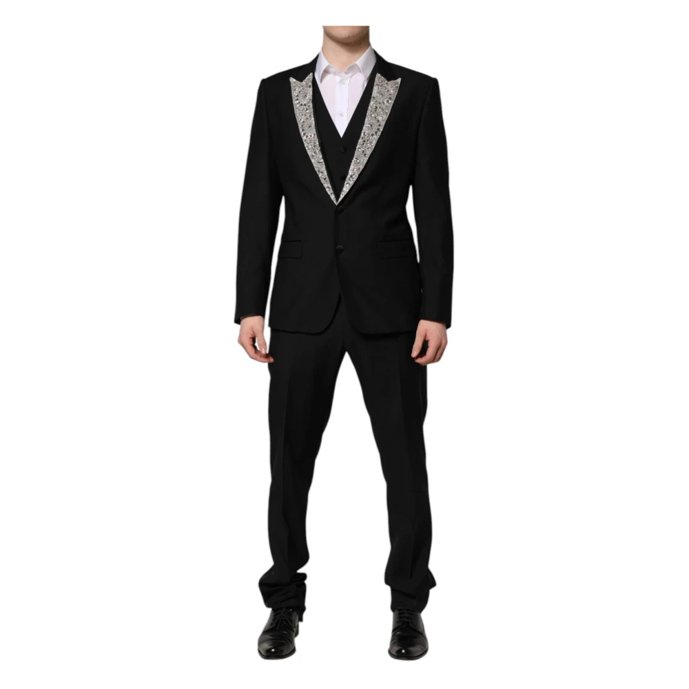 Dolce & Gabbana Men's Black Crystal Embellished Martini Suit - Single Breasted Suits - L - Suits