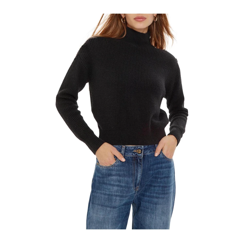 Guess Geribbelde Coltrui met Knopen Black Dames
