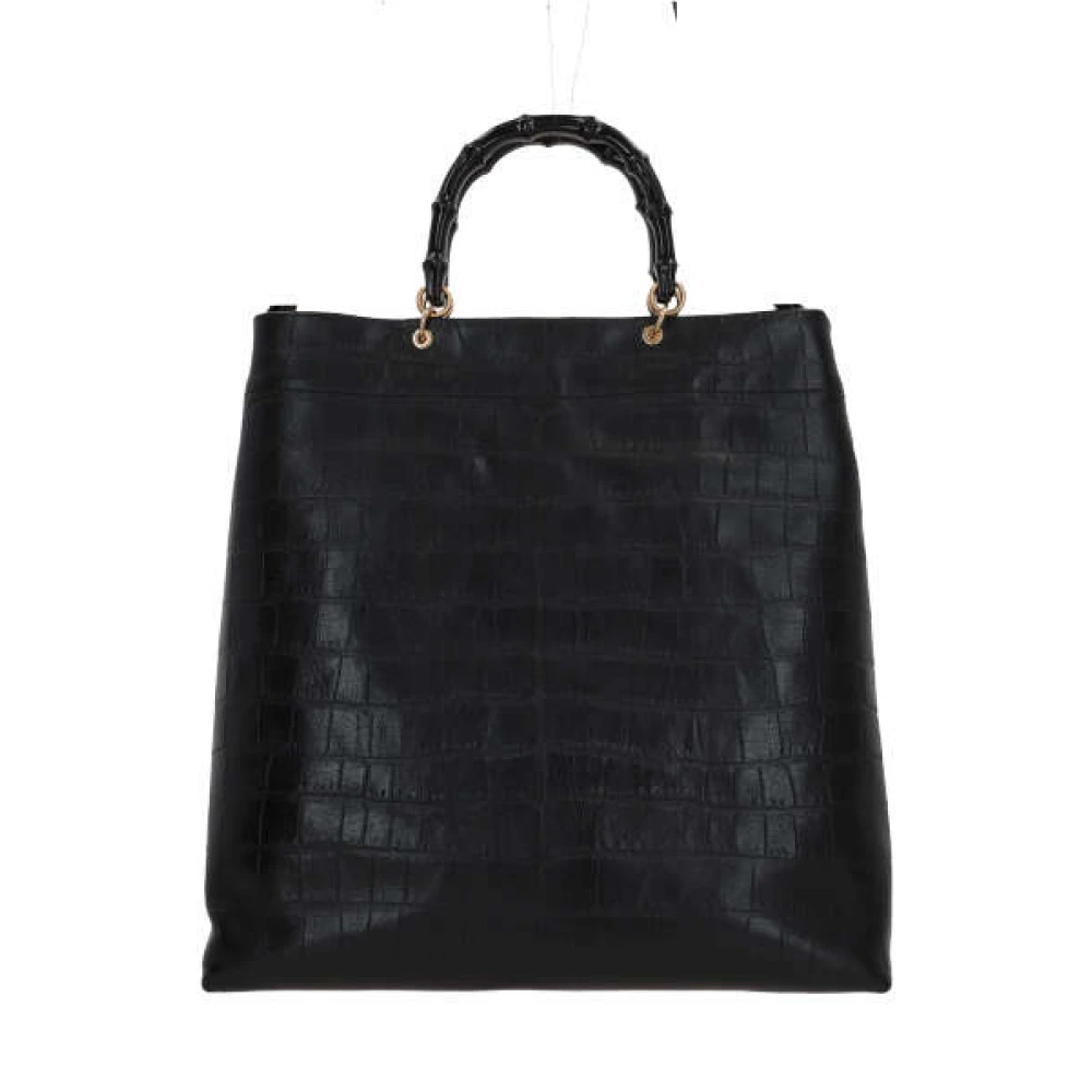 Jil Sander Zwarte krokodillenprint tote tas met gouden hardware Black Dames