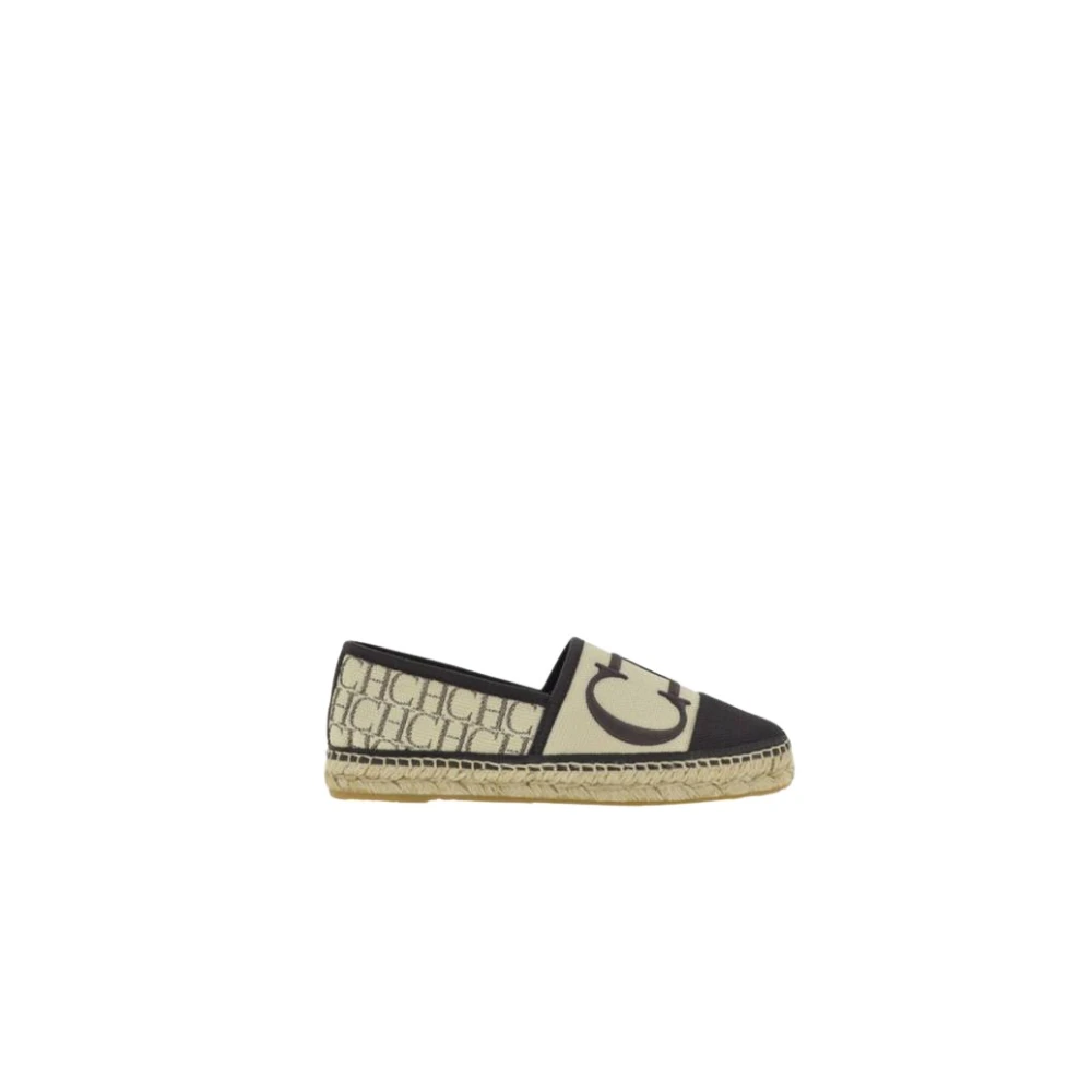 Carolina Herrera Beige och Brun Canvas Espadriller med CH Initialer Multicolor, Dam