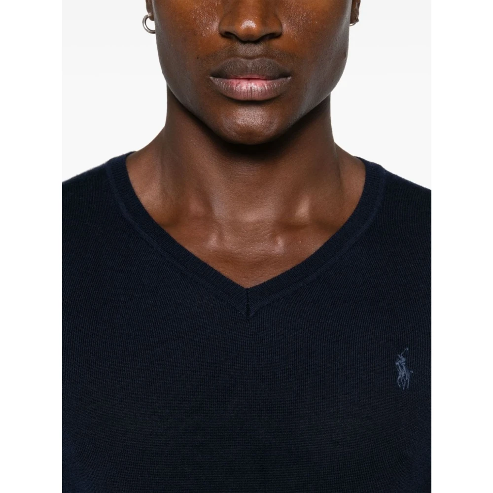 Polo Ralph Lauren Blauwe V-hals Wollen Trui Blue Heren