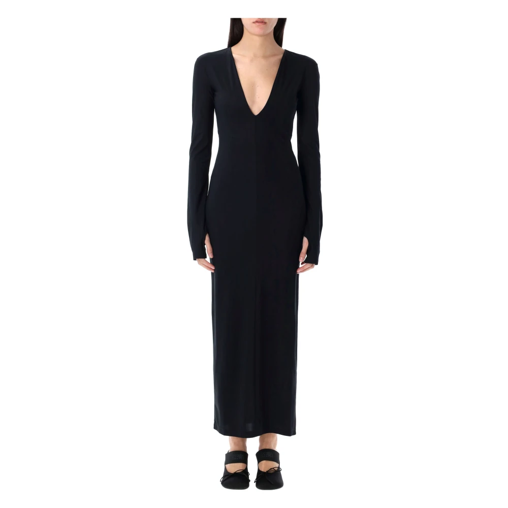 MM6 Maison Margiela Elegant Djup V-ringad Lång Klänning Black, Dam