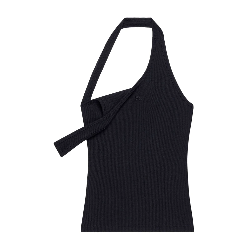 Courrèges Zwarte Geribbelde Halternek Top Black Dames