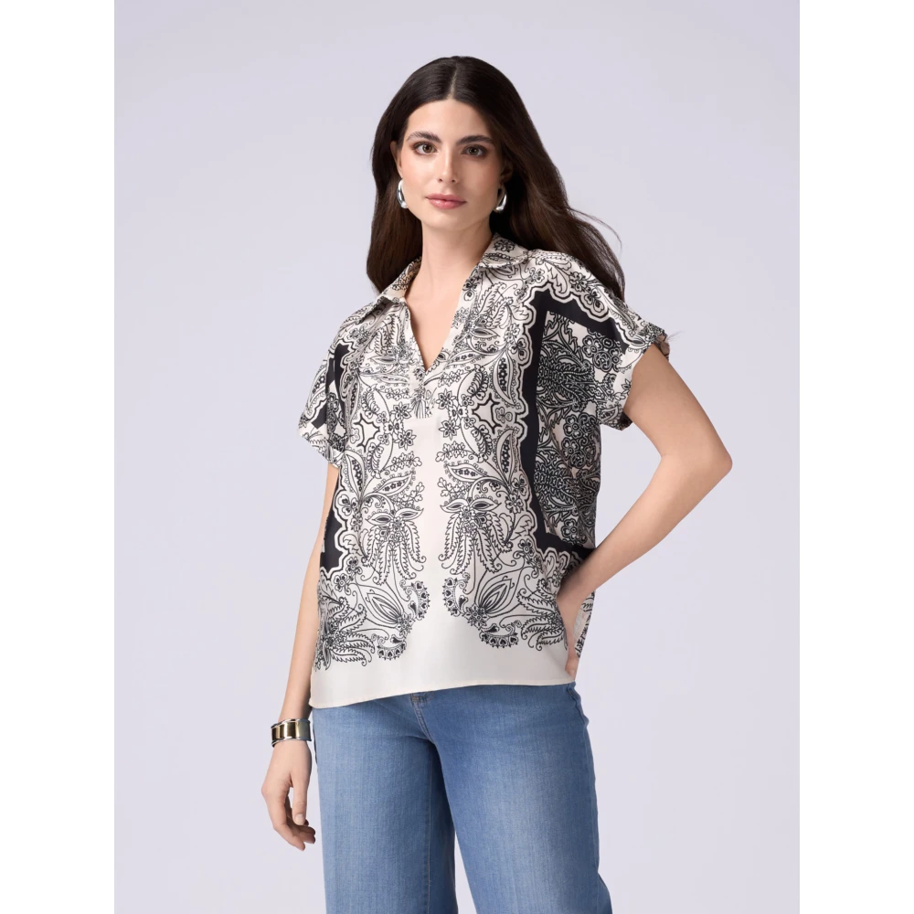 Oltre Fantasie satijnen blouse Multicolor Dames
