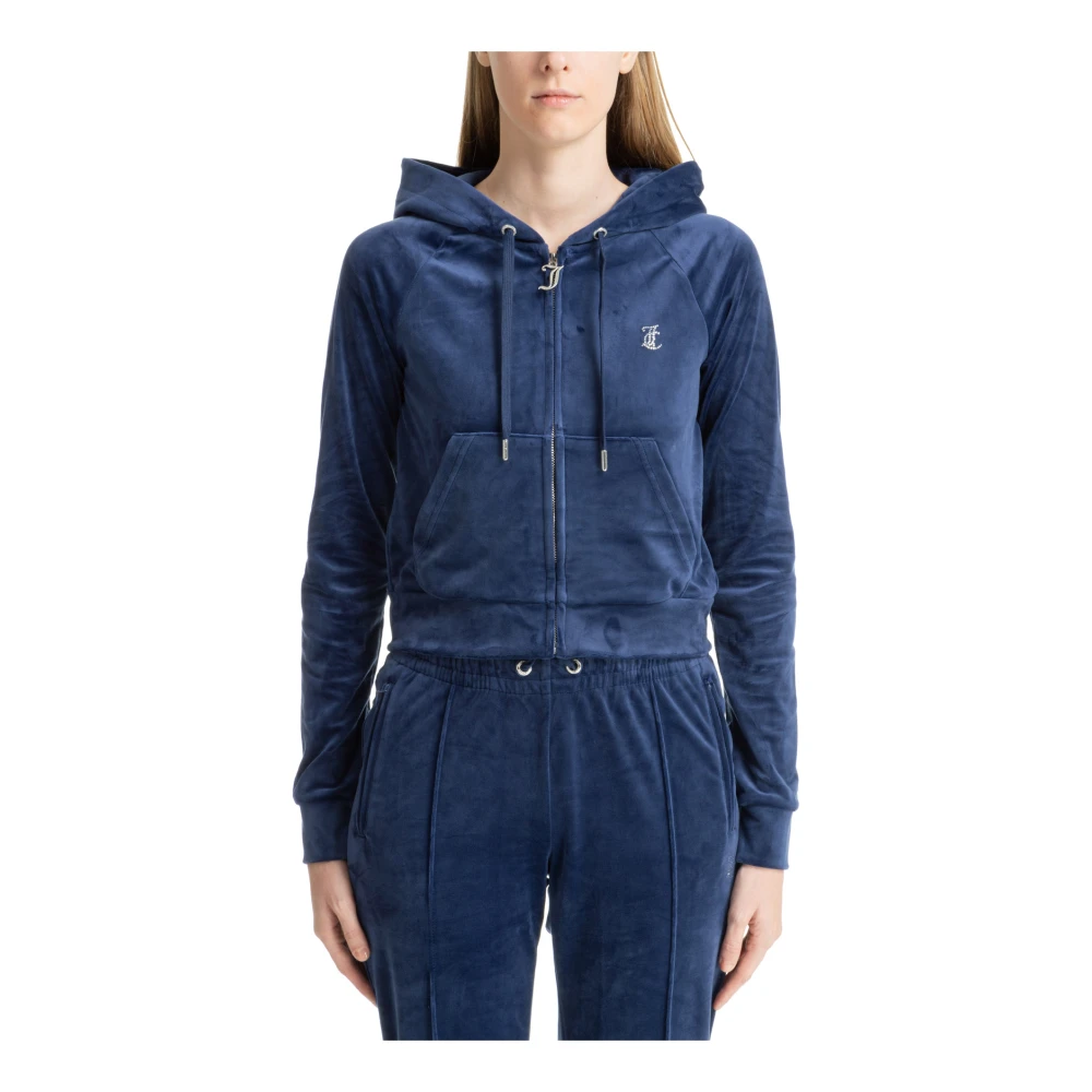 Juicy Couture Trekkoord Rits Effen Logo Hoodie Blue Dames