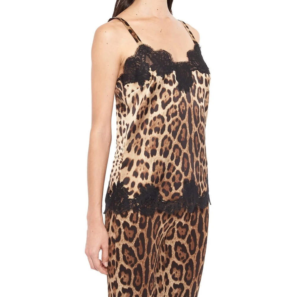 Dolce & Gabbana Luipaardprint Zijden Top Brown Dames