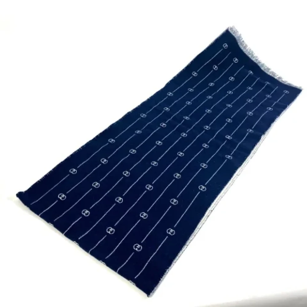 Gucci Vintage Pre-owned Wool scarves Blue Heren