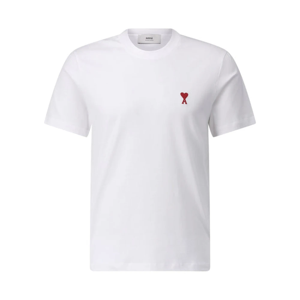 Ami Paris Logo T-shirt, Klassisk Bomull Tee White, Herr