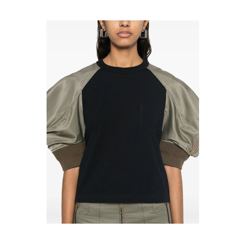 Sacai Navy Blue Crew Neck Puff Sleeve Blue Dames