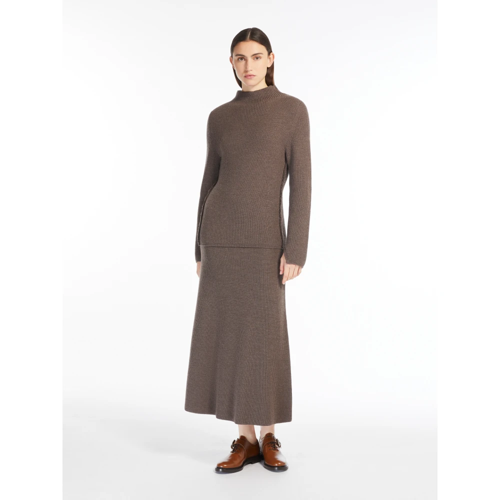 Max Mara Grijsbruine Wollen Gebreide Rok Brown Dames
