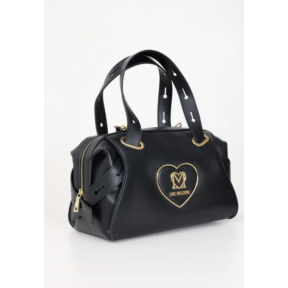 Love Moschino Zwarte Leren Schoudertas met Rits Black Dames