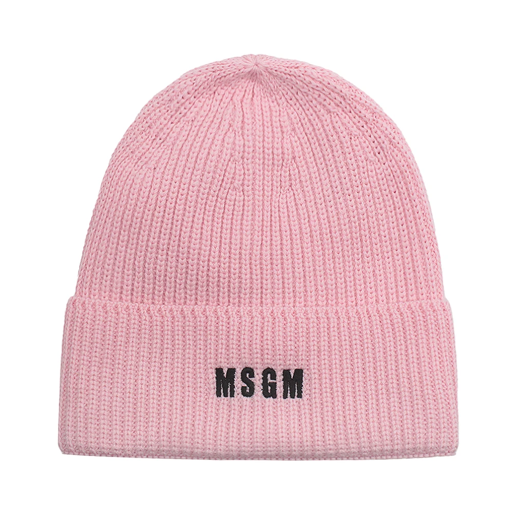 Msgm Roze Wollen Blend Beanie Hoed Pink Heren