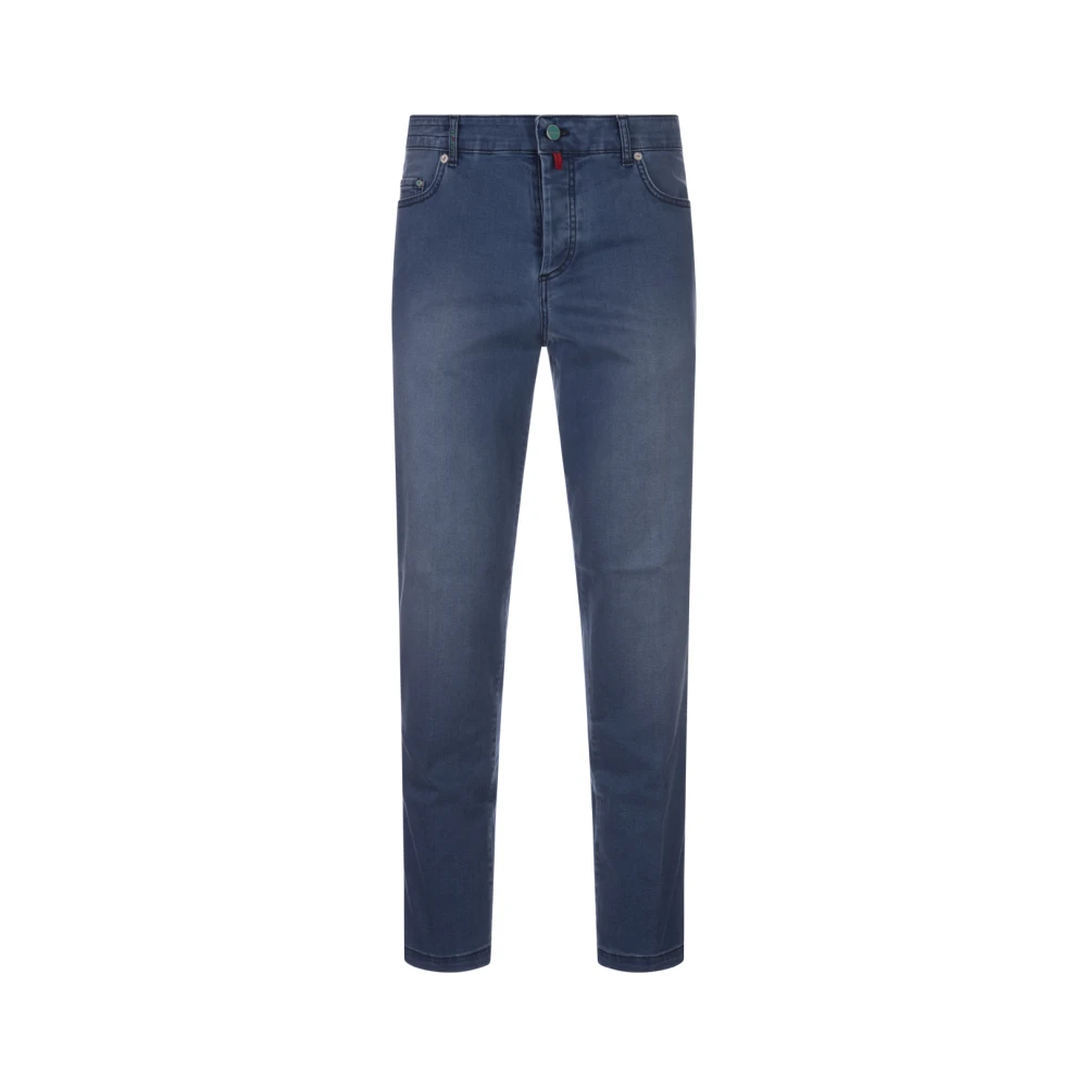 Kiton Blauwe Tapered Denim Jeans Blue Heren