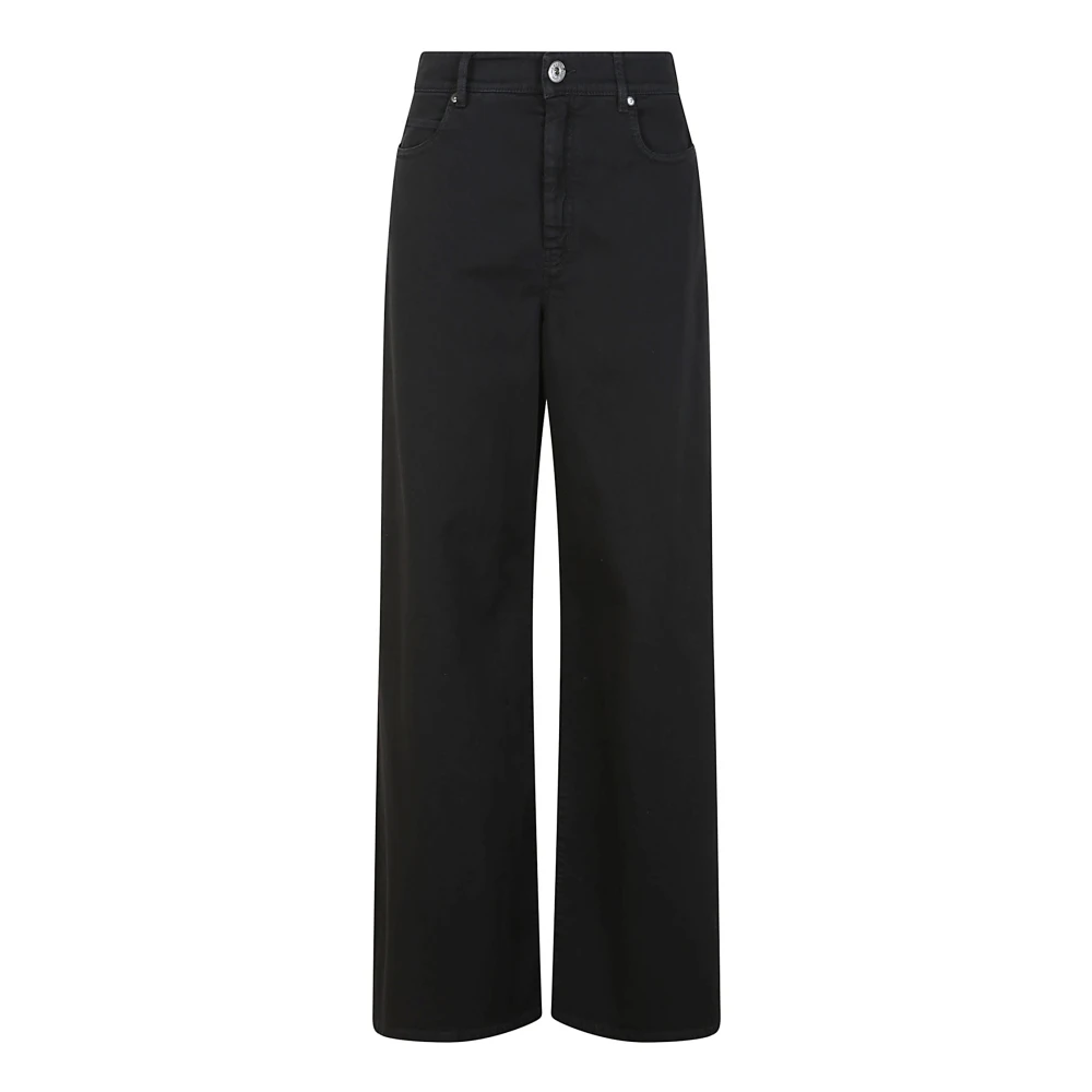 Max Mara Weekend Svart Tvättad Bomulls Jeans med Läder Patch Black, Dam