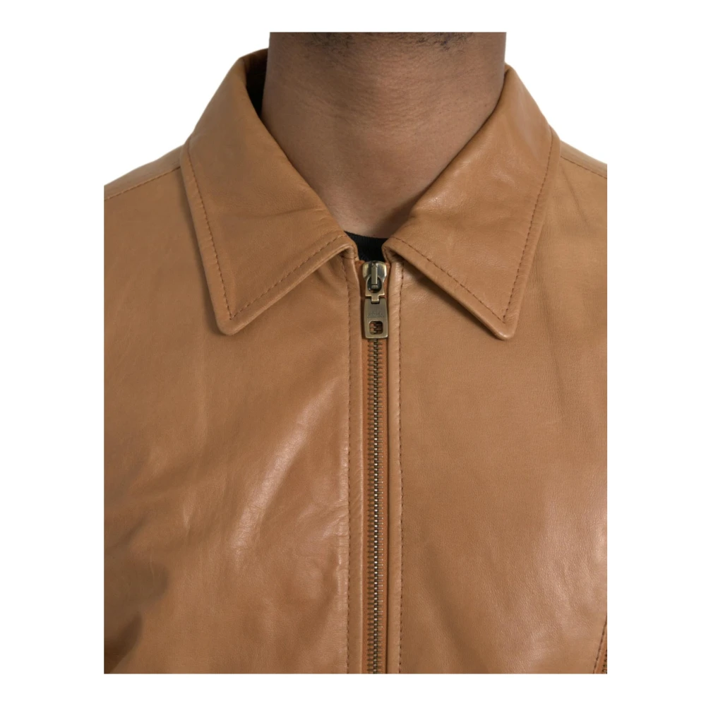 Dolce & Gabbana Bruin Leren Zip Blouson Jas Brown Heren