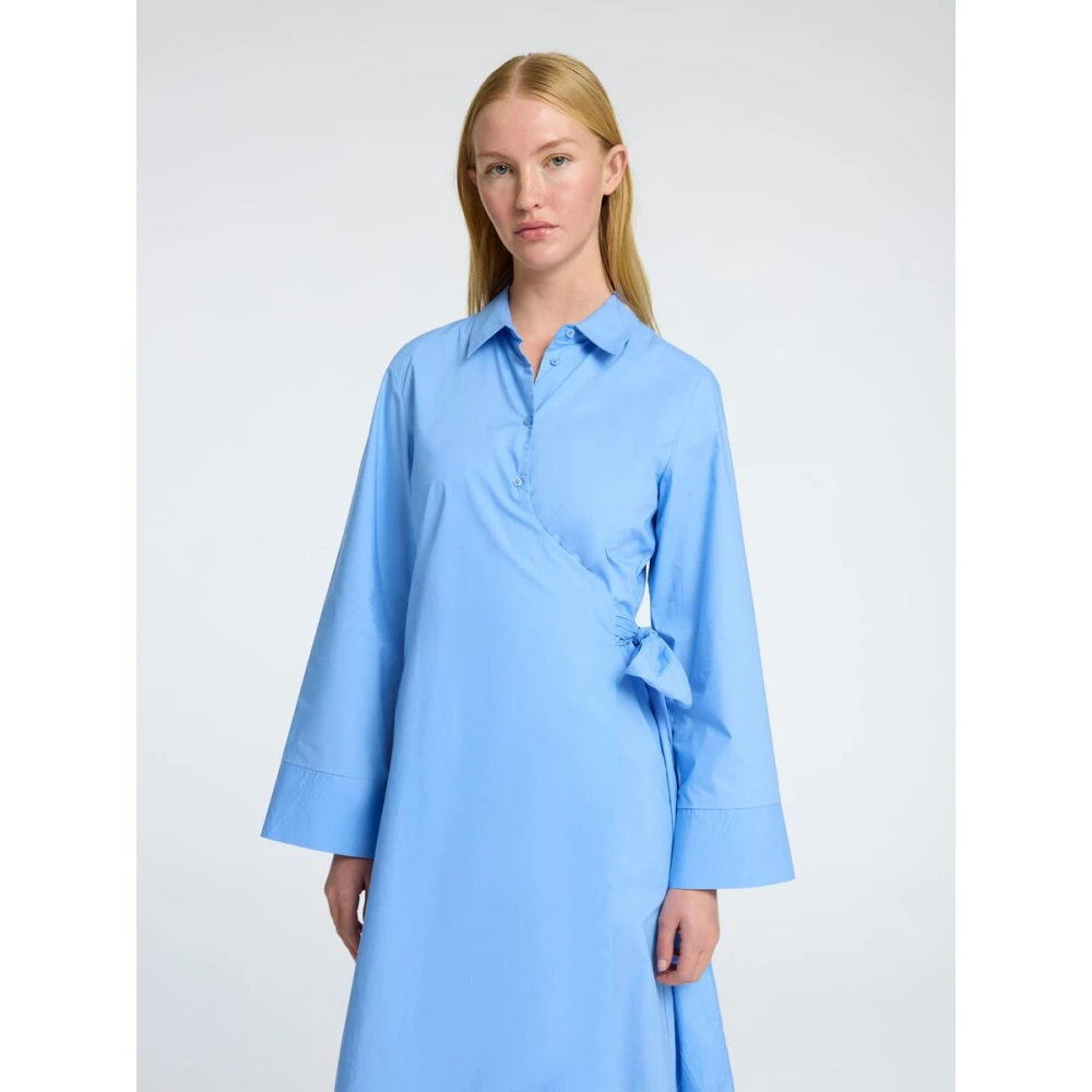 Selected Femme Lange Katoenen Overhemdjurk in Blauw Blue Dames
