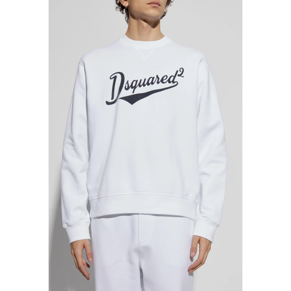 Dsquared2 Logo sweatshirt met fluwelen afwerking White Heren