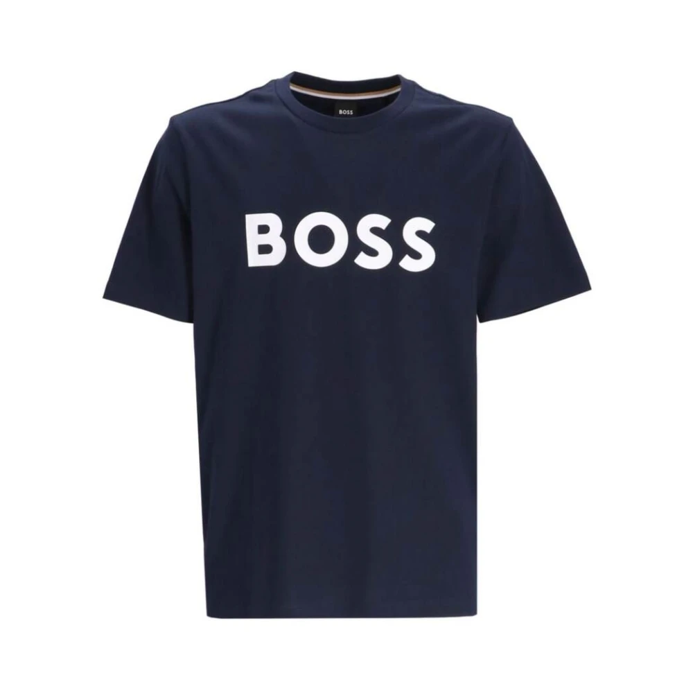 Hugo Boss Logo Print Crew Neck T-shirt Blue Heren