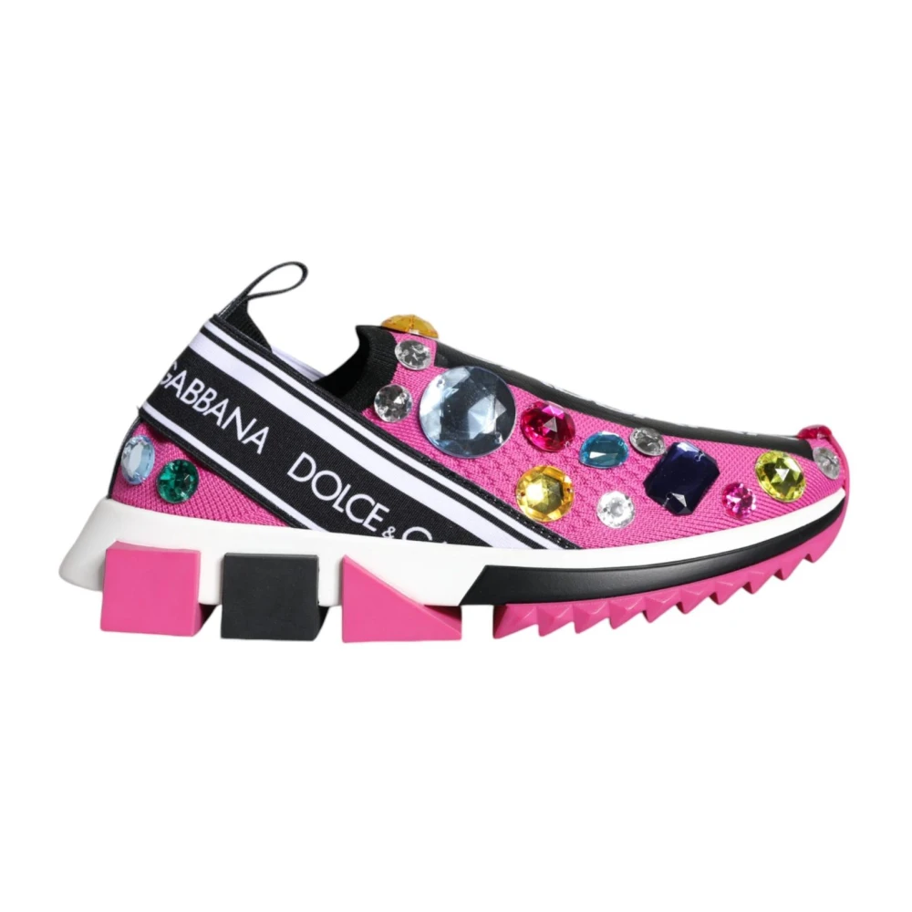 Dolce & Gabbana Pink Crystal Low Top Trainers - Female - Sneakers - Pink - 3 Uk - Shoes