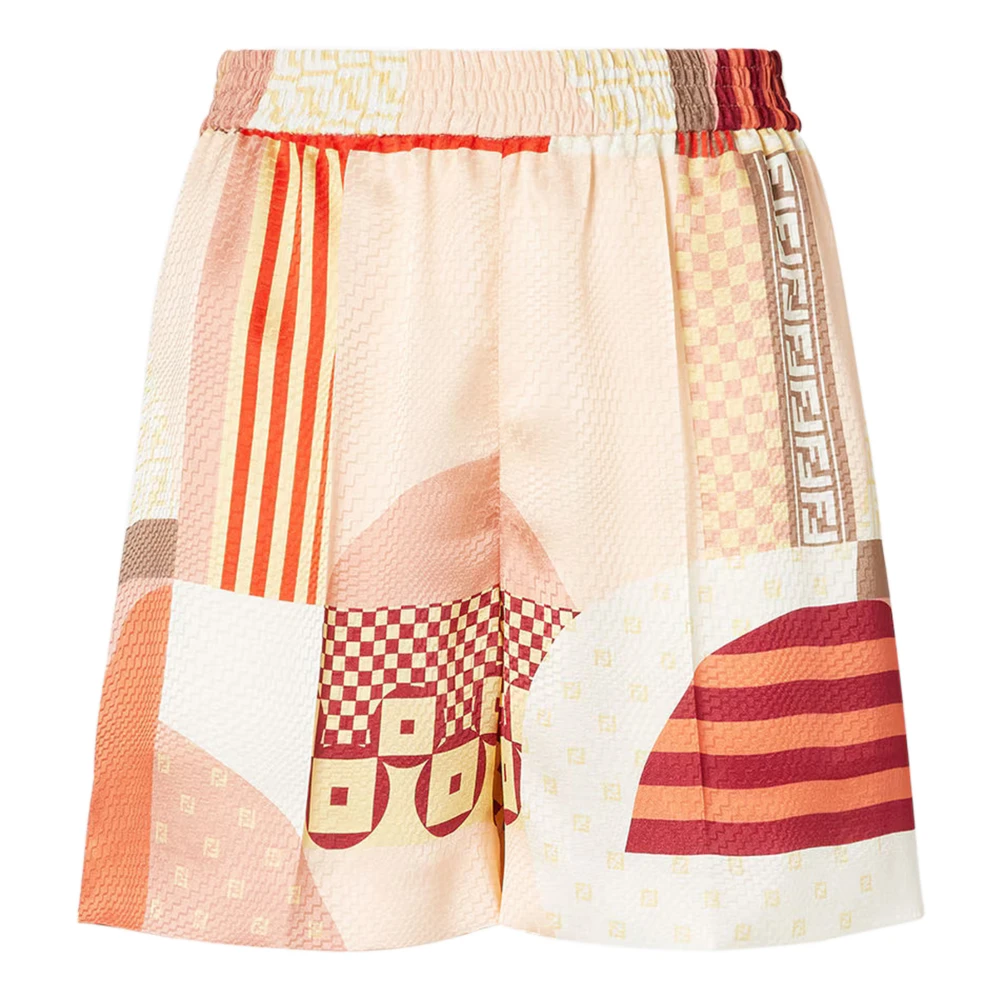 Fendi Women's Patchwork Silk Crepe Elastic Waist Shorts