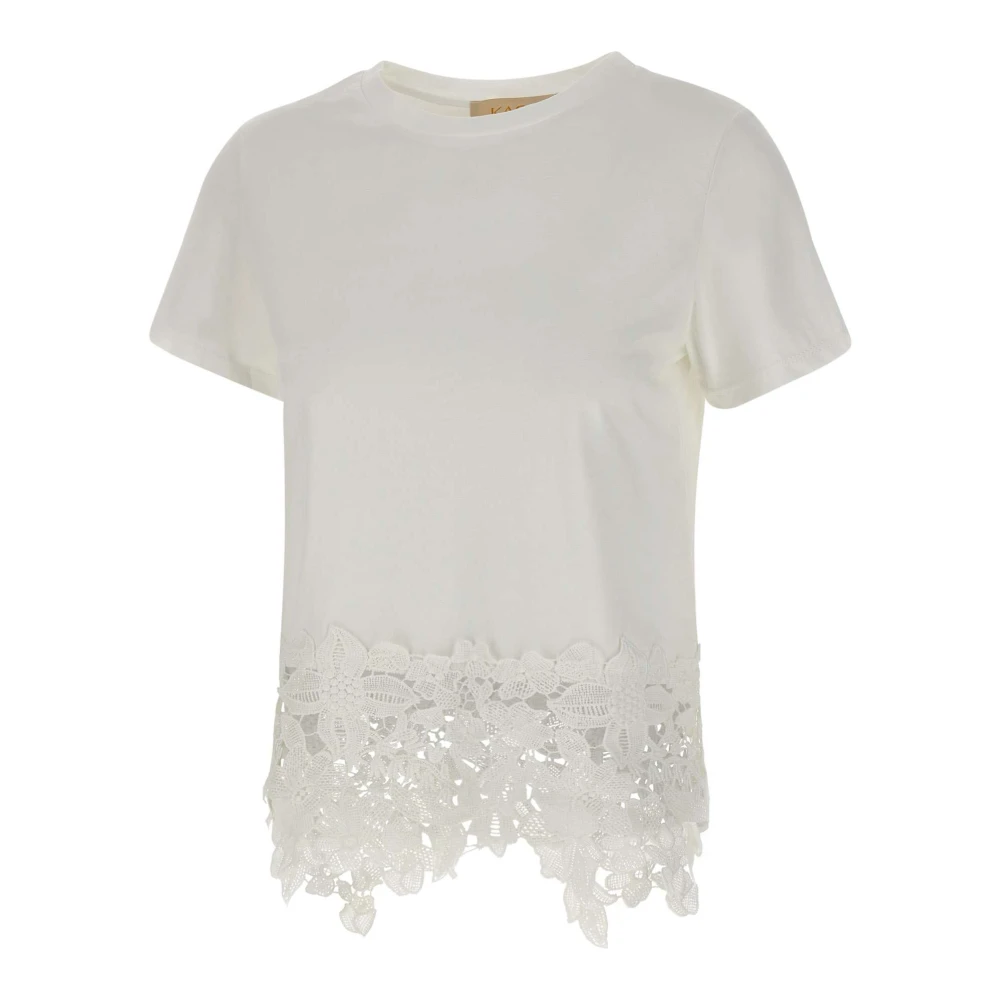 Kaos Wit Kant Geborduurd T-shirt White Dames