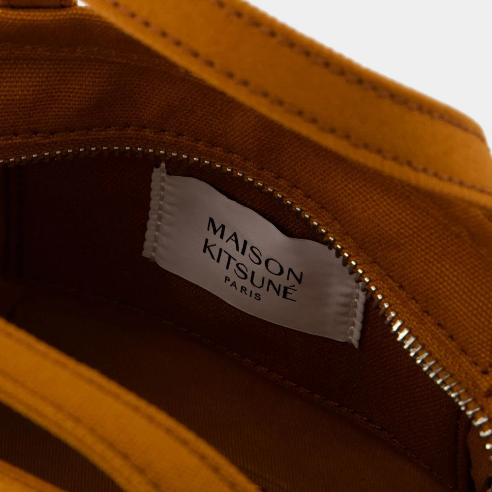 Maison Kitsuné Bruine Katoenen Mini Shopper Tas met Fox Profiel Brown Dames