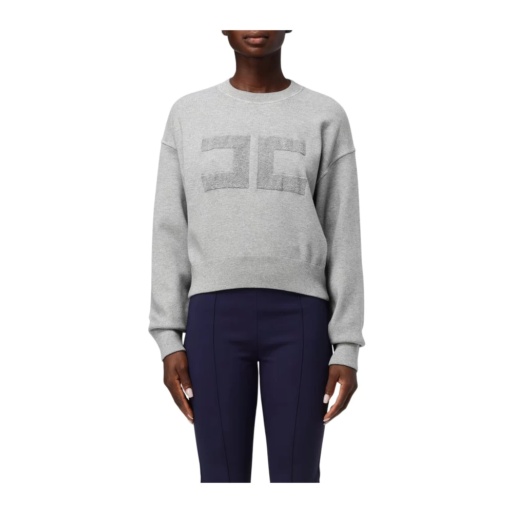 Elisabetta Franchi Gecropte viscose sweatshirt met geborduurd logo Black Dames