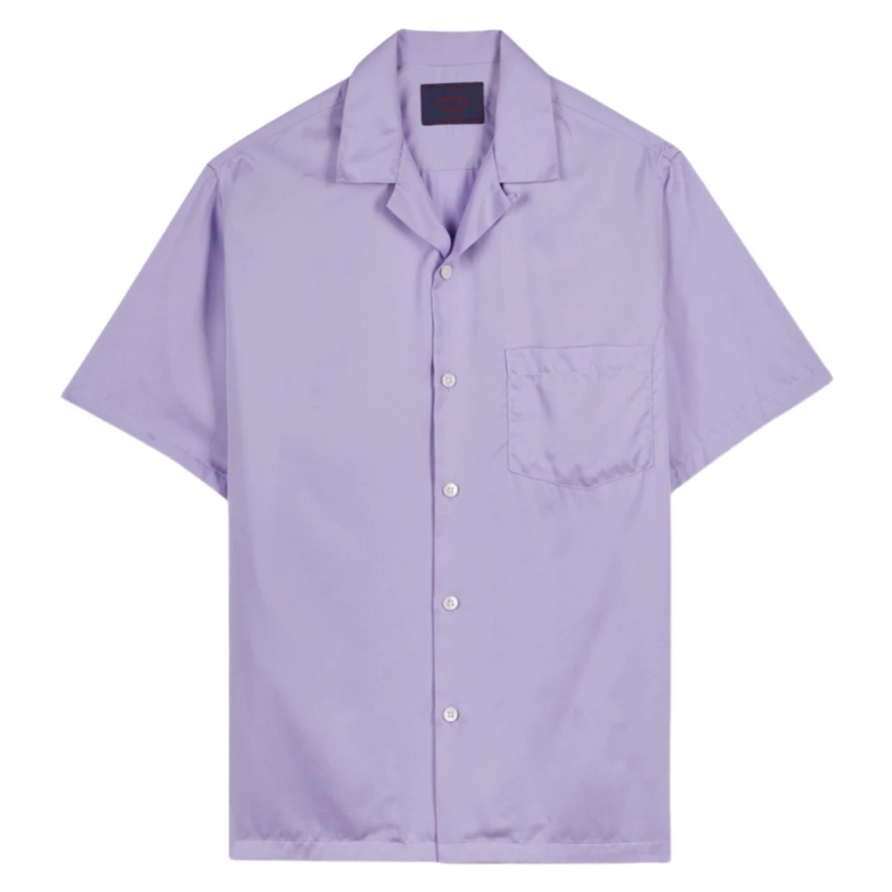 Portuguese Flannel Short Sleeve Shirts Purple Heren