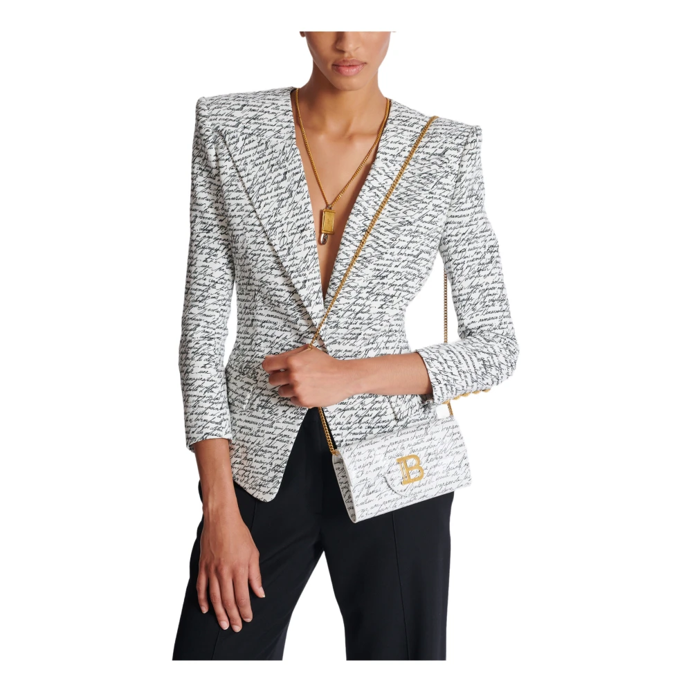 Balmain B-Buzz leren portemonnee met 'Love Letter' print White Dames