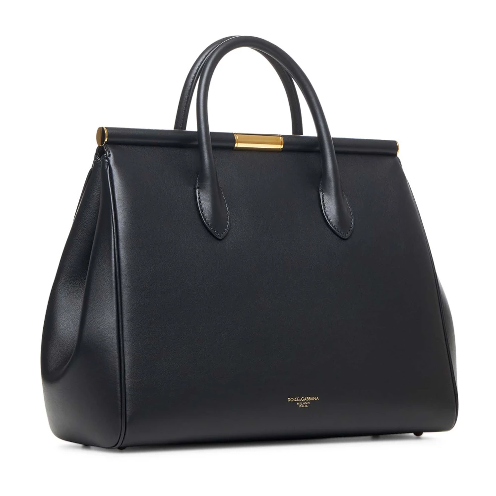 Dolce & Gabbana Zwarte leren handtas met slot Black Dames
