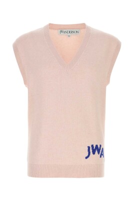 gilet-en-tricot-rose-pale-en-melange-de-coton