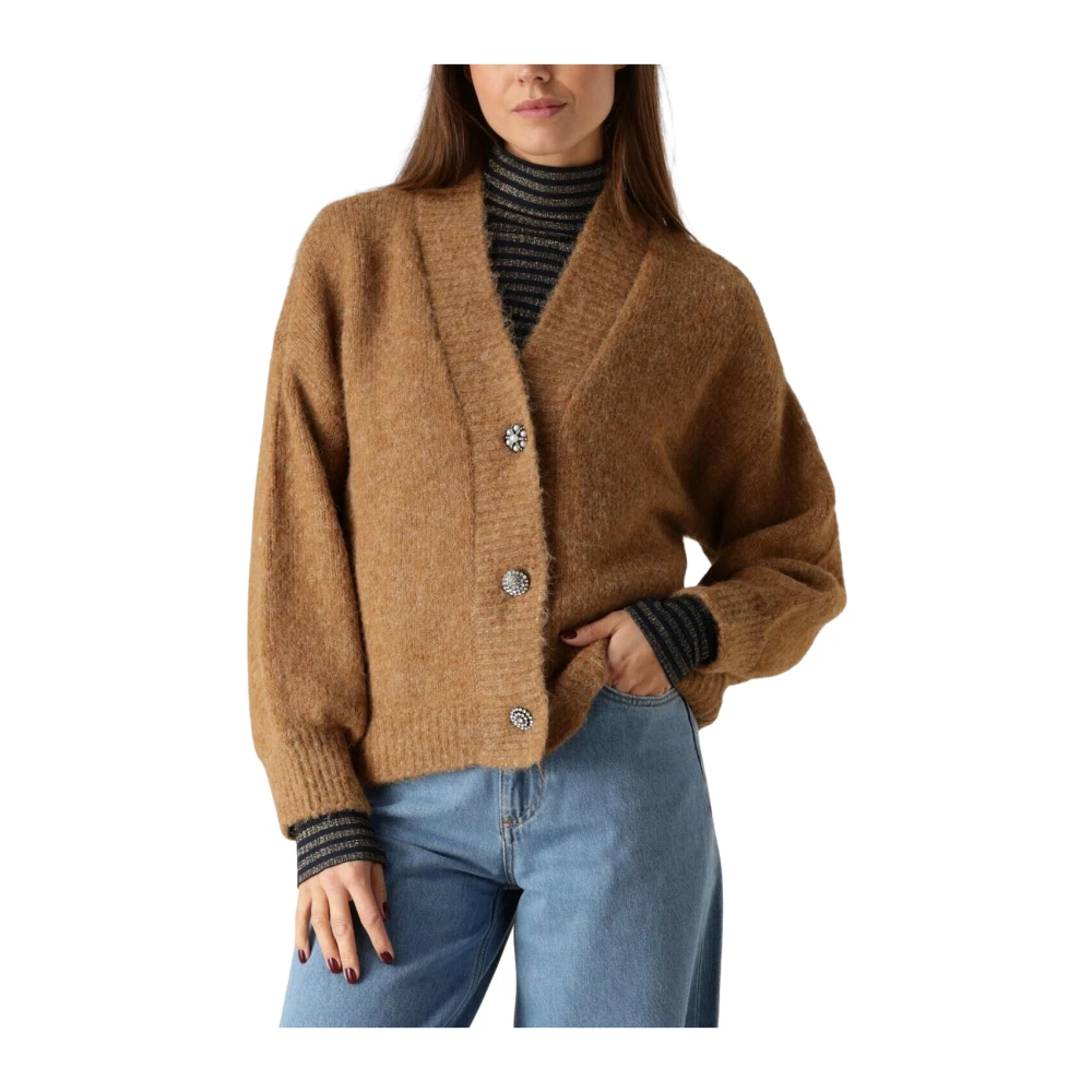 Summum Woman Bruine Cardigan Fancy Buttons Gezellig Brown Dames