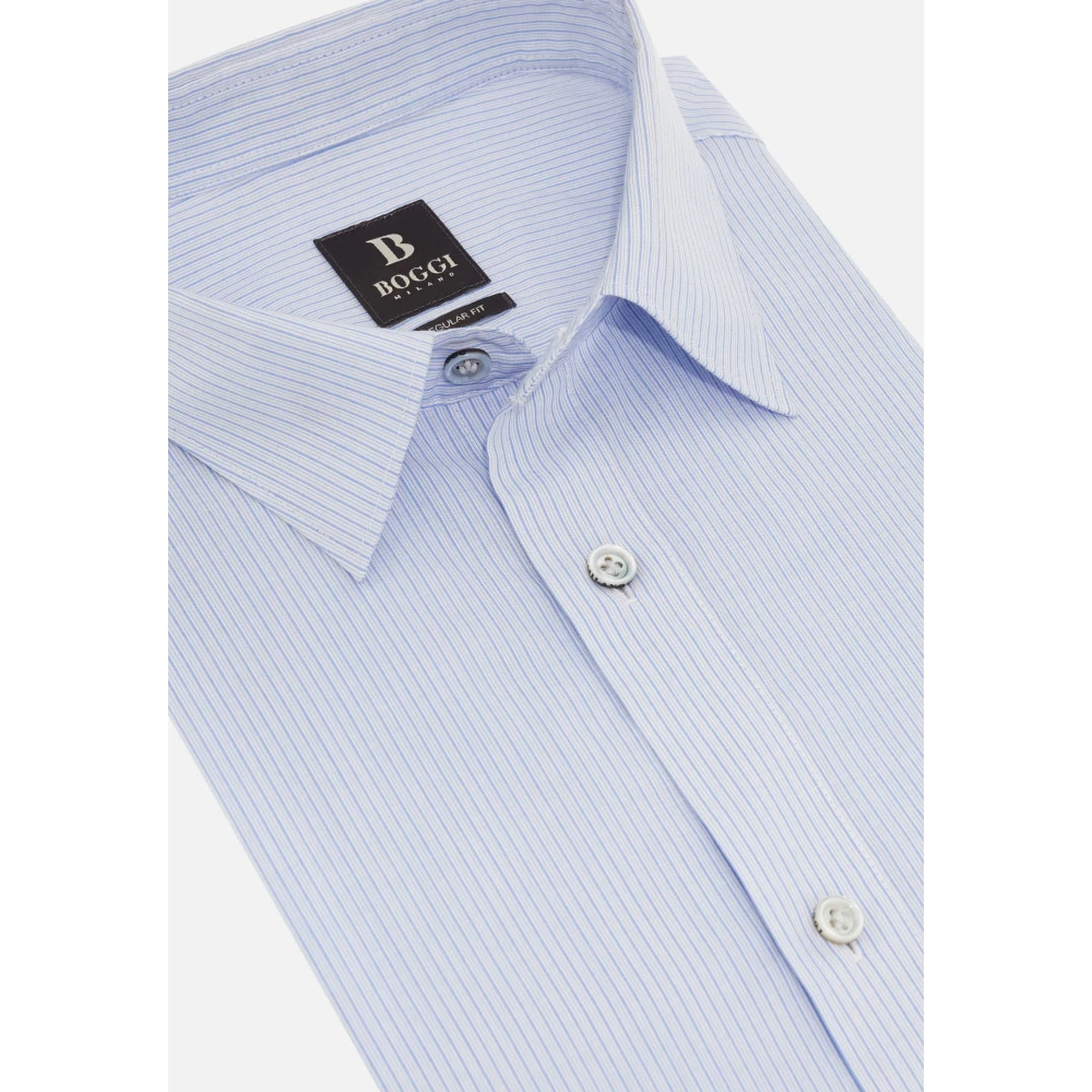 Boggi Milano Regular gestreept overhemd van poplin katoen Blue Heren
