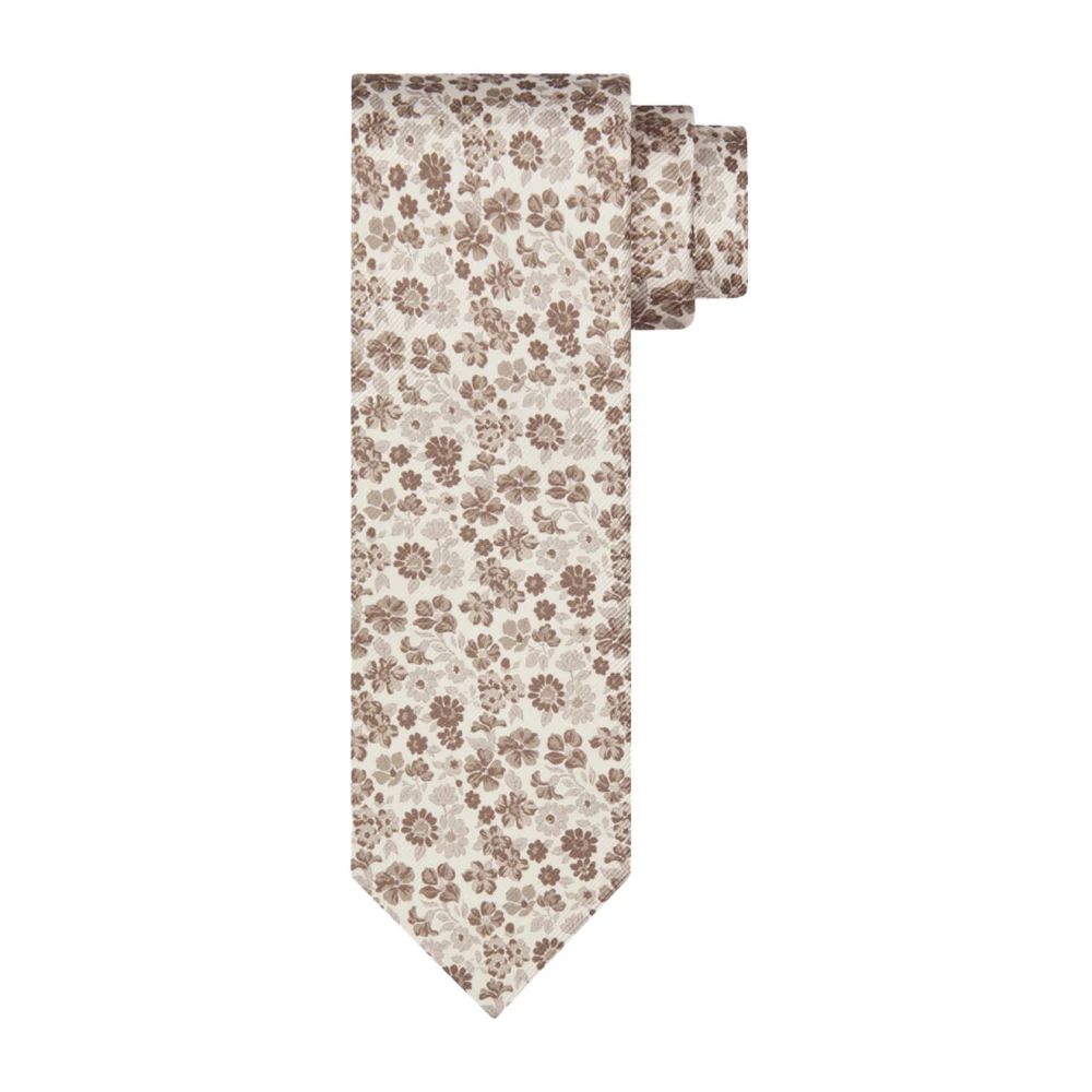Profuomo Zijden Print Beige Bruine Stropdas Beige Heren