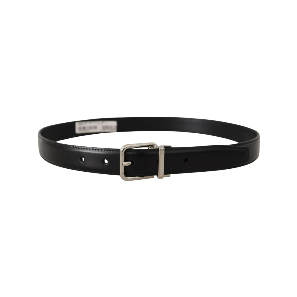 Dolce & Gabbana Gegraveerde Metalen Gesp Leren Riem Black Heren