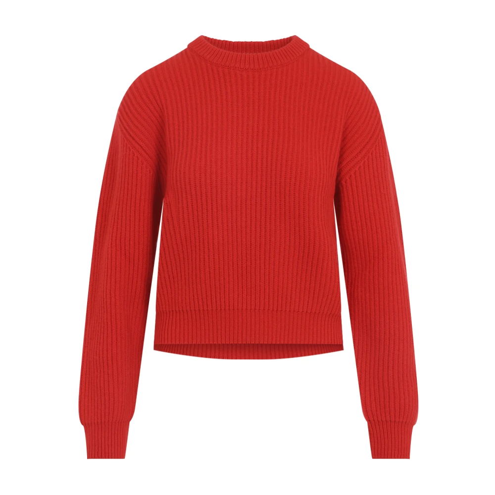 Jil Sander Kvinno Röd Stickade Tröjor Dam, L, Ribbstickad Tröja