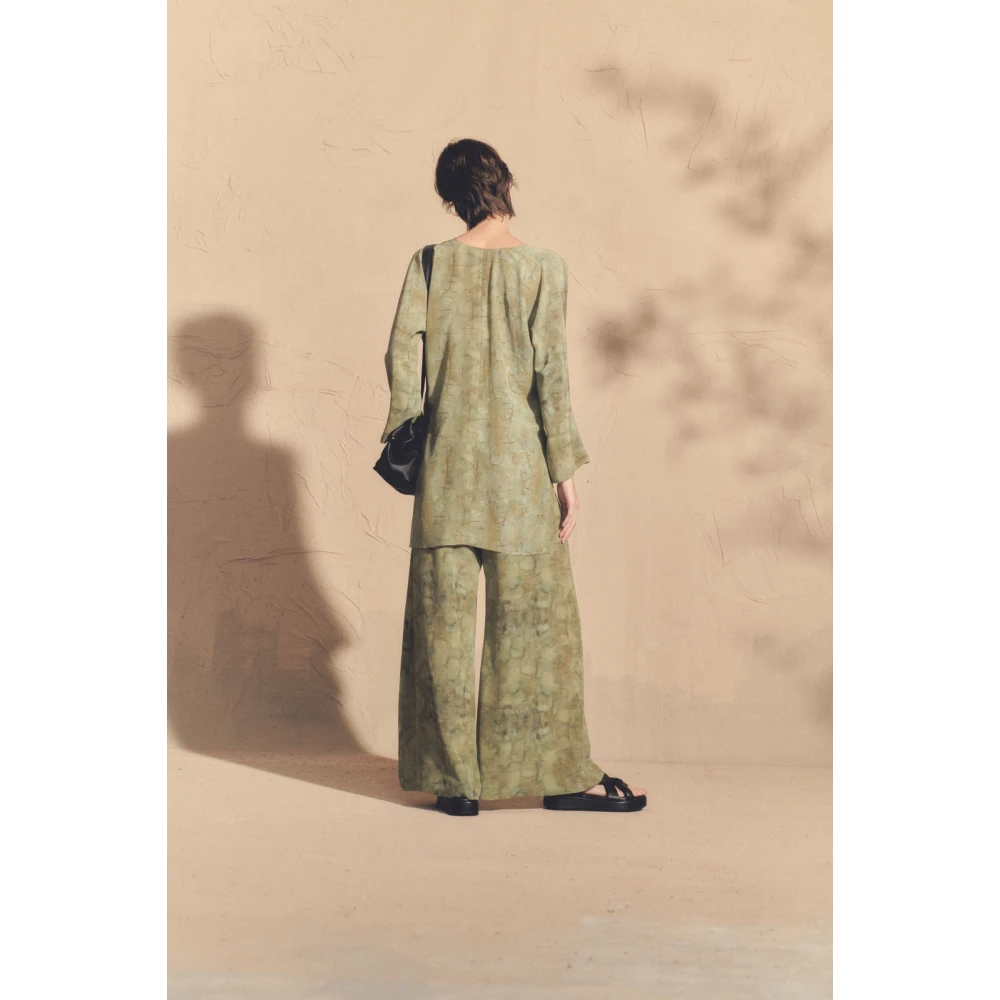 Cortana Abstracte Zijden Top Amina Print Green Dames