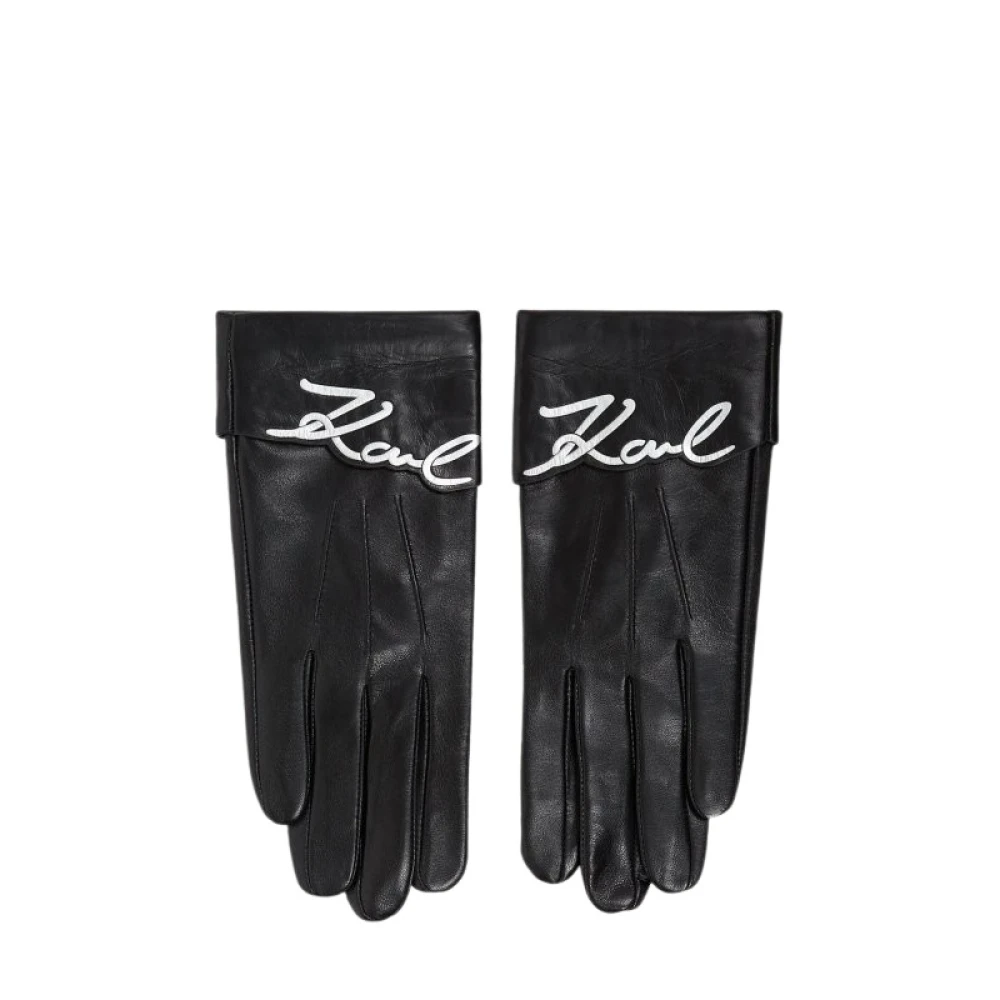 Karl Lagerfeld Unisex Black K/Signature Leather Gloves