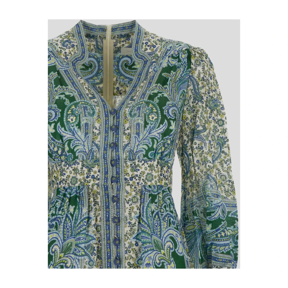 Zimmermann Linnen Plunge Midi Jurk Multicolor Dames
