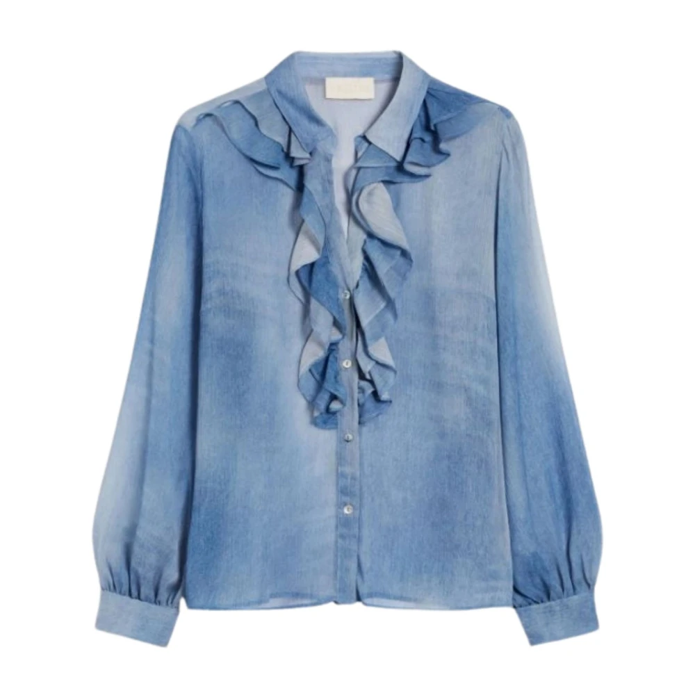 Iblues Lichtblauwe Bedrukte Crepe Blouse Blue Dames