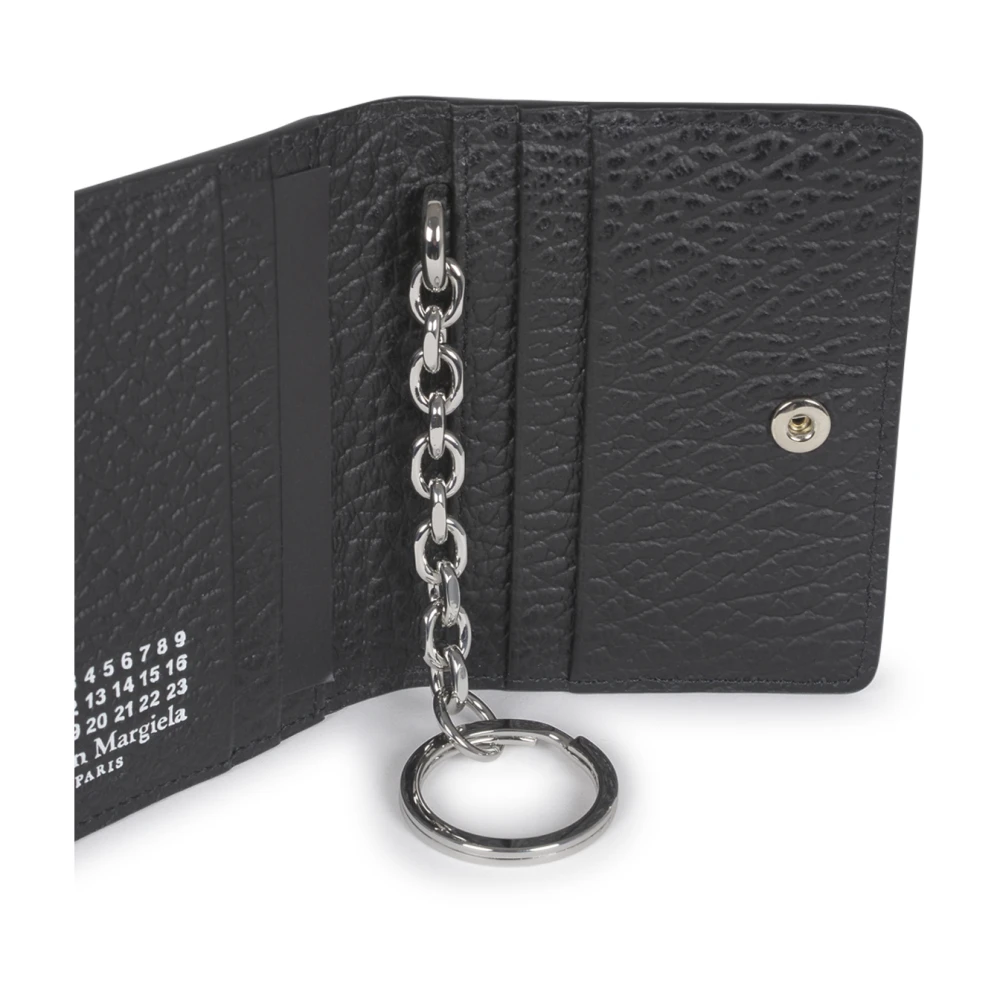 Maison Margiela Zwarte leren kaarthouder met vierstiks motief Black Dames