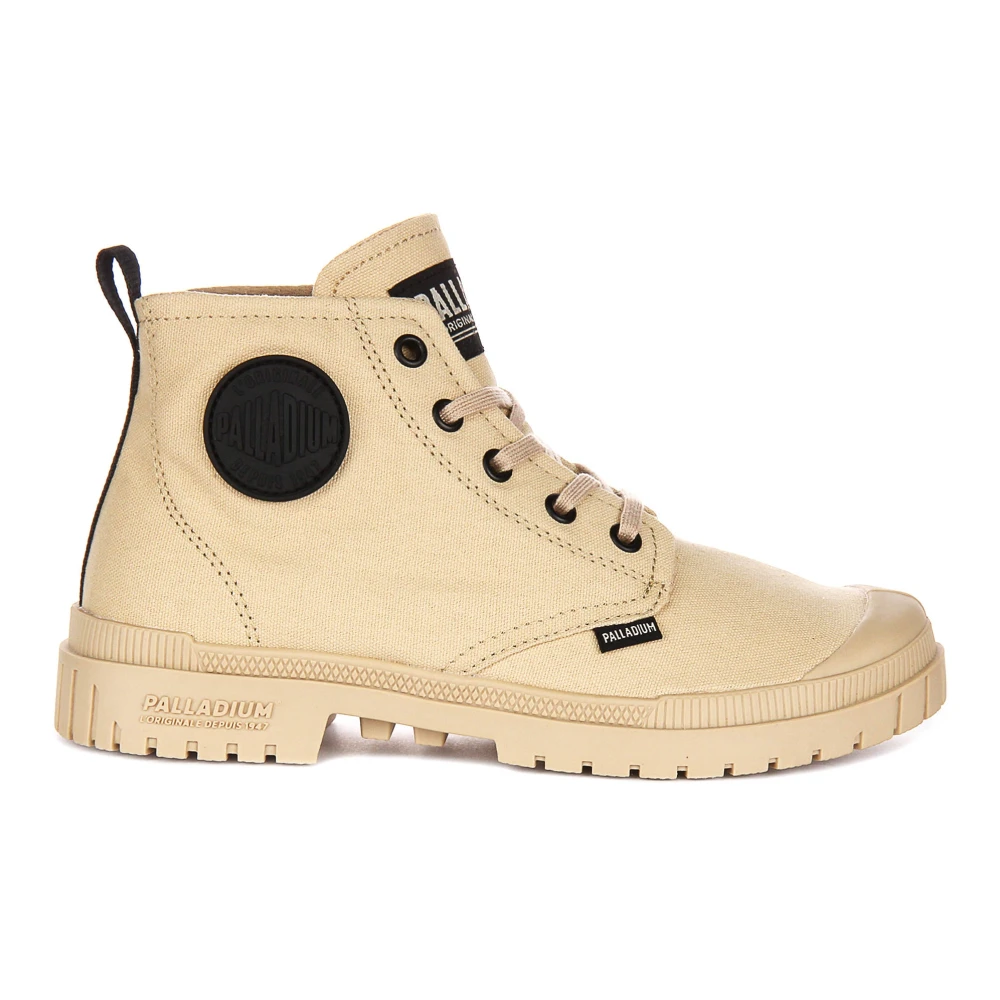 Palladium Beige Lace-Up Boots, Male, 4 Uk, Canvas Urban Ankle Boots