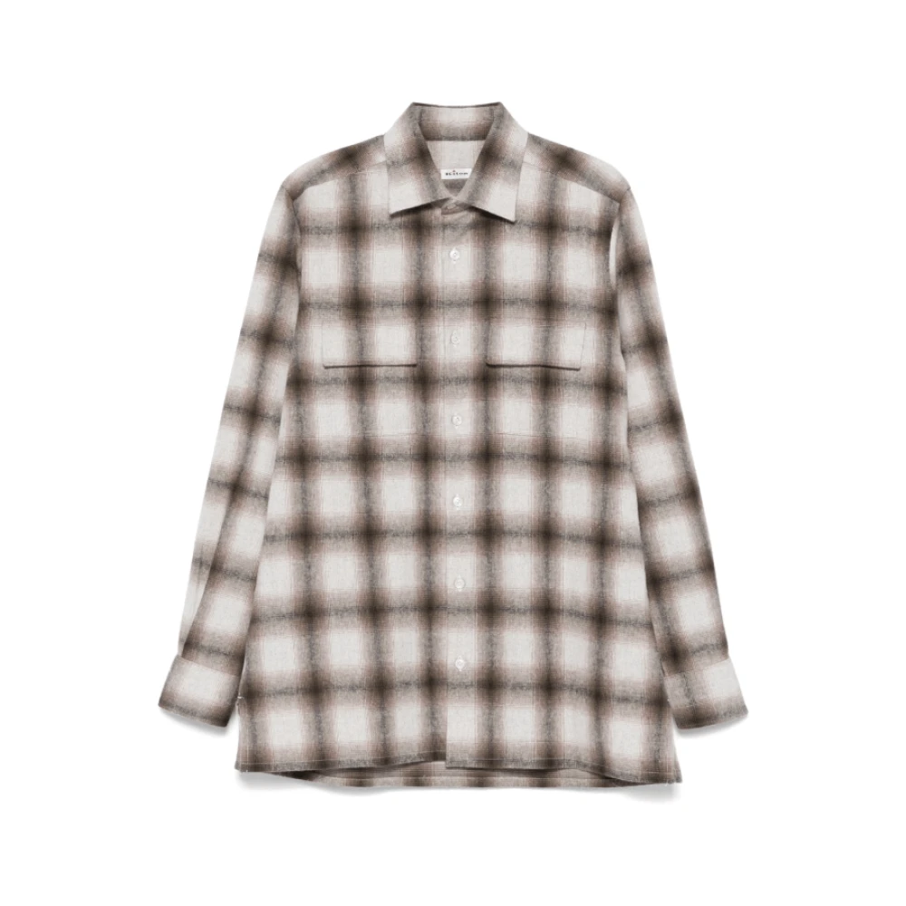 Kiton Bruine Flanellen Overhemd met Borstzakken Brown Heren