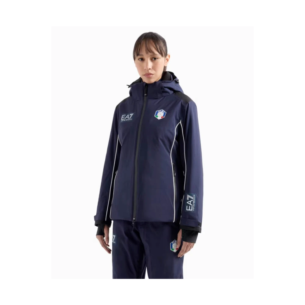 Emporio Armani EA7 Blauwe Waterdichte Ademende Ski Jas Blue Dames